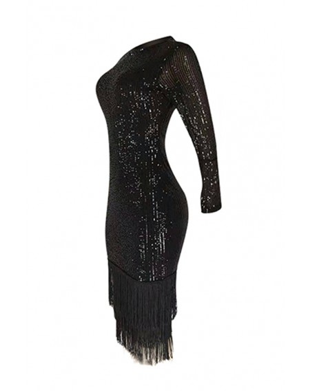 Lovely Casual Tassel Design Black Knee Length Dress