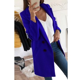 Lovely Casual Basic Buttons Design Royal Blue Coat