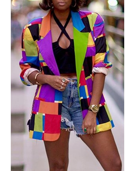 Lovely Casual Color-lump Patchwork Multicolor Blazer