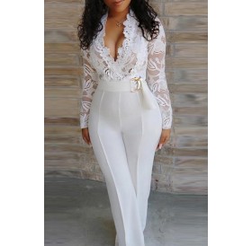 Lovely Chic Patchwork White One-piece Jumpsuit