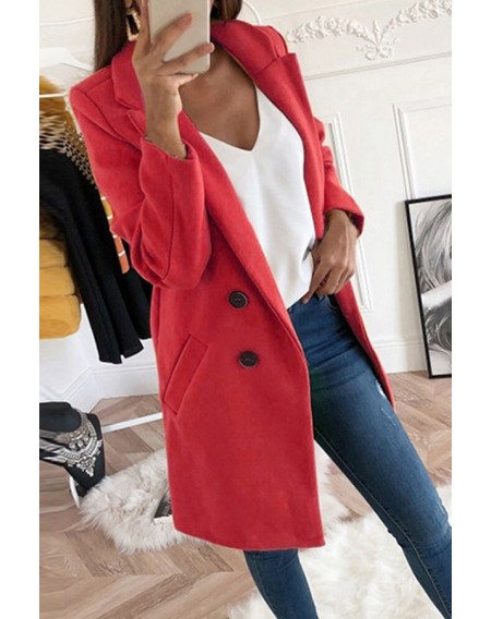Lovely Casual Basic Buttons Design Red Coat