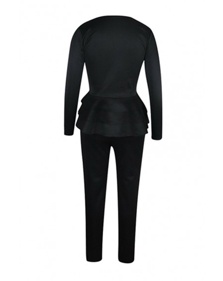 Lovely Casual Flounce Design Black Two-piece Pants Set
