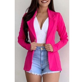Lovely Casual Turn-down Collar Rose Red Blazer