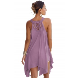 Purple Handkerchief Hem Crochet Back Sundress