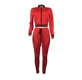 Lovely Fashion Patchwork Skinny Red Two-piece Pants Set