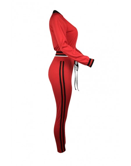 Lovely Fashion Patchwork Skinny Red Two-piece Pants Set