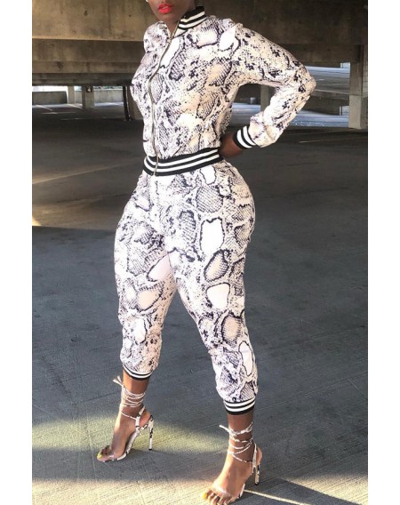 Lovely Casual Patchwork Snakeskin Printed Two-piece Pants Set