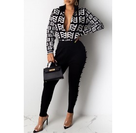 Lovely Casual Letter Black Two-piece Pants Set