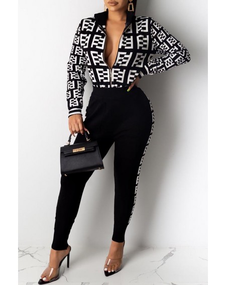 Lovely Casual Letter Black Two-piece Pants Set