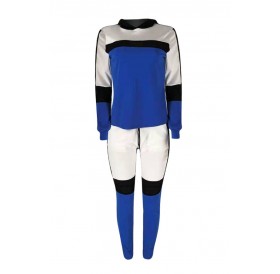 Lovely Sportswear Hooded Collar Patchwork Blue Two-piece Pants Set