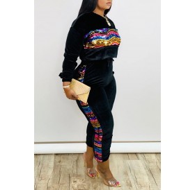 Lovely Casual Patchwork Black Two-piece Pants Set
