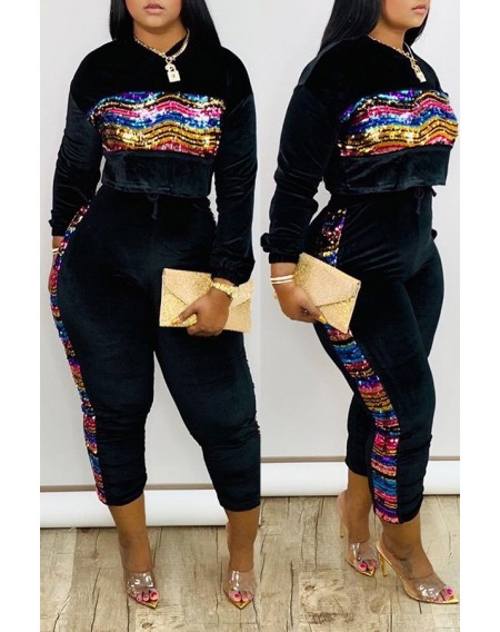 Lovely Casual Patchwork Black Two-piece Pants Set