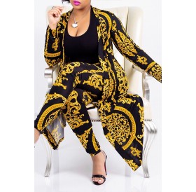 Lovely Casual Printed Golden Two-piece Pants Set
