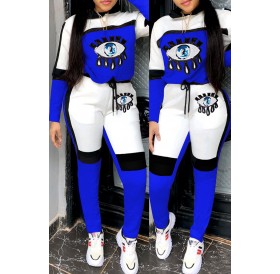 Lovely Casual Eye Patchwork Blue Two-piece Pants Set