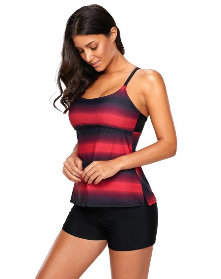Rosy Strappy Hollow-out Back Tankini