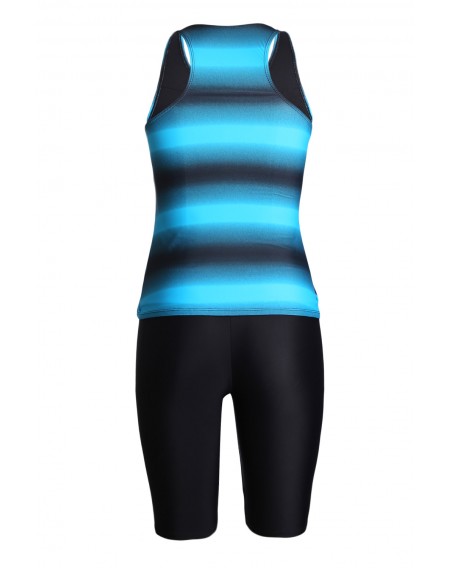 Blue Black Ombre Print Racerback Tankini Swimsuit