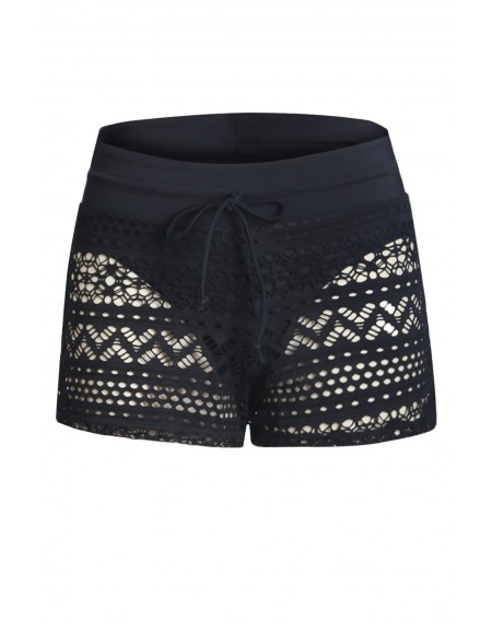 Black Lace Shorts Attached Swim Bottom