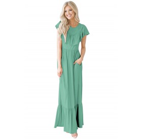 Sage Green Ruffle Detail Soft Jersey Maxi Dress