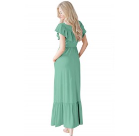 Sage Green Ruffle Detail Soft Jersey Maxi Dress