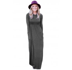Charcoal Long Sleeve High Waist Maxi Jersey Dress