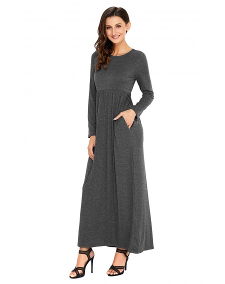 Charcoal Long Sleeve High Waist Maxi Jersey Dress