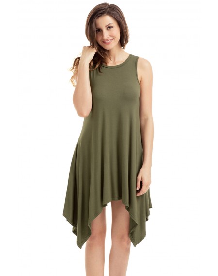 Army Green Draped Asymmetric Hemline Sleeveless Jersey Dress