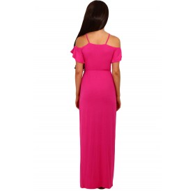Rosy Cold Shoulder Long Jersey Dress