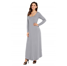 Gray Y Strap Neckline Relaxed Long Jersey Dress