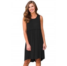 Black Tank Top Bodice Ruched Detail Swing Dress