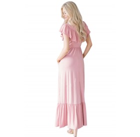 Pink Ruffle Detail Soft Jersey Maxi Dress
