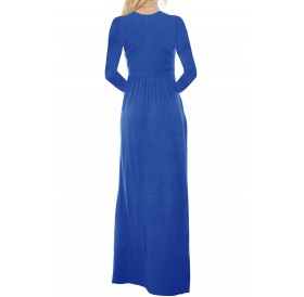 Royal Blue Long Sleeve Button Down Casual Maxi Dress