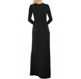 Black Long Sleeve Button Down Casual Maxi Dress