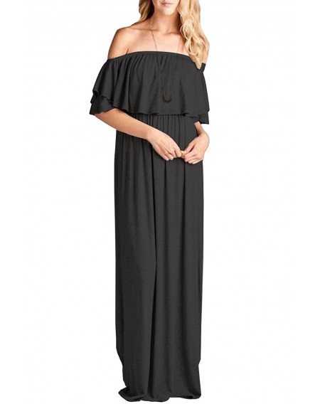 Black Off Shoulder Ruffle Maxi Casual Dress