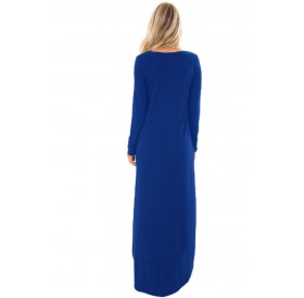 Blue Y Strap Neckline Relaxed Long Jersey Dress