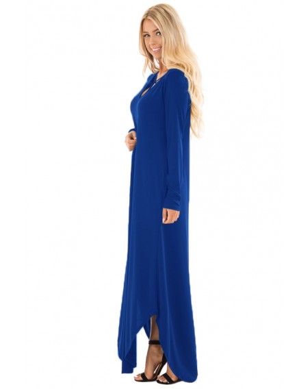 Blue Y Strap Neckline Relaxed Long Jersey Dress