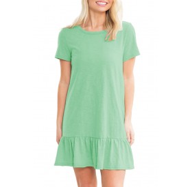Green Strappy Back Ruffle Hem Casual Shirt Dress