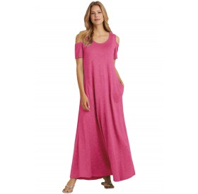 Rosy Cold Shoulder Pocket Style Maxi Dress