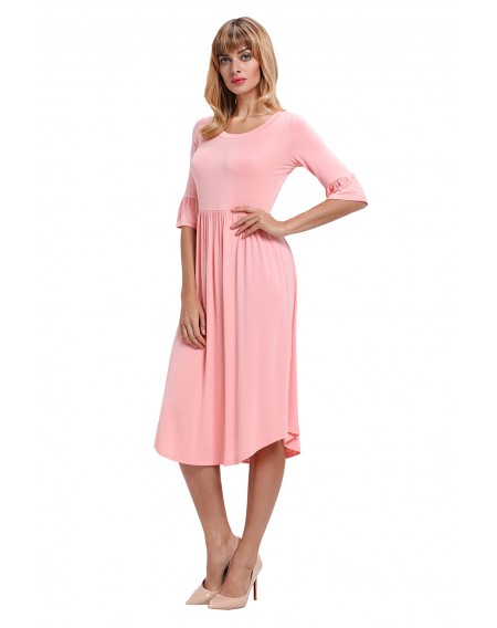 Pink Ruffle Sleeve Midi Jersey Dress