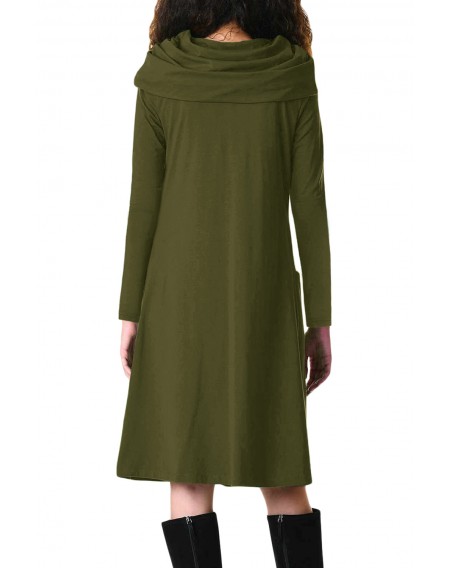 Olive Green Cowl Neck Long Sleeve Jersey Dress