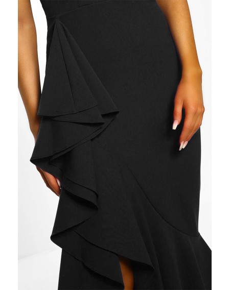Black Off The Shoulder Frill Detail Maxi Dress