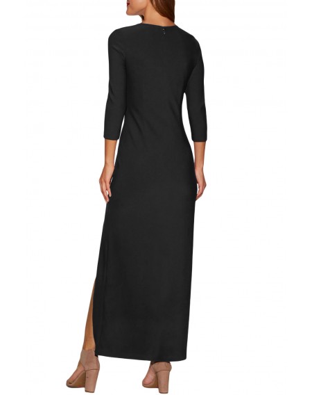 Grommet Side Slit Accent Black Maxi Dress
