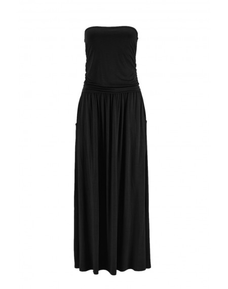 Black Strapless Bodice Empire Waist Maxi Dress