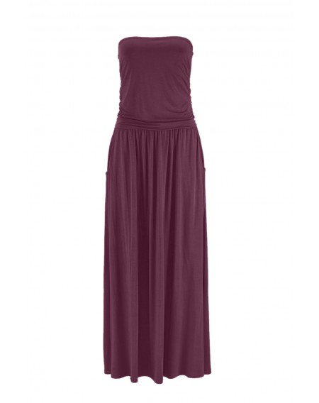 Purple Strapless Bodice Empire Waist Maxi Dress