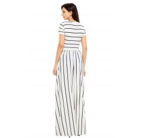 Black Striped White Short Sleeve Maxi Dress