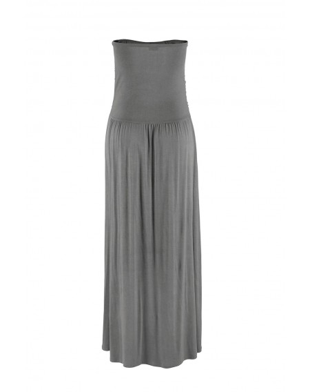 Gray Strapless Bodice Empire Waist Maxi Dress