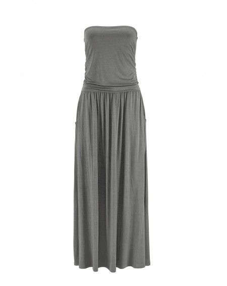 Gray Strapless Bodice Empire Waist Maxi Dress