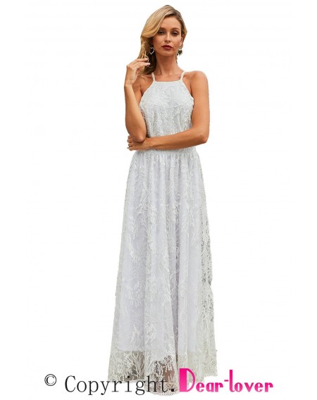 White Wedding Day Ball Party Lace Maxi Dress
