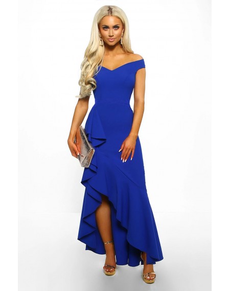 Blue Off The Shoulder Frill Detail Maxi Dress