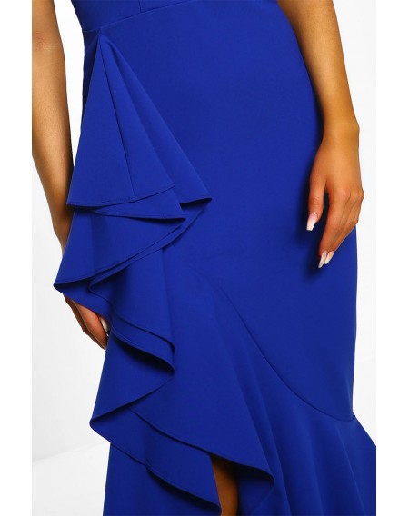 Blue Off The Shoulder Frill Detail Maxi Dress