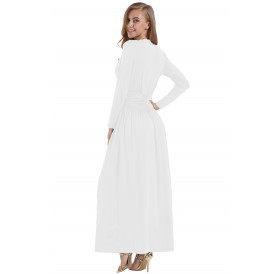 White Vintage Inspired V-neck Long Sleeve Maxi Dress
